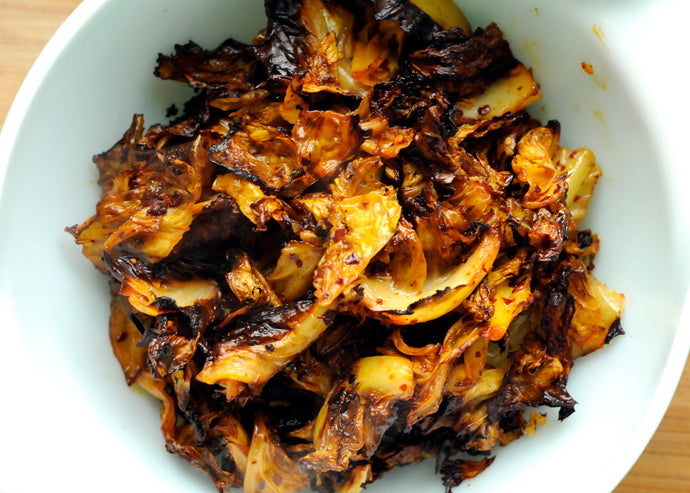 Roasted Cabbage - Post no. 1  - in the "How to Use Hot Mama Salsa Chili Oil" series.